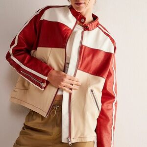 Free People Ryder Vegan Leather Jacket in Red Medium